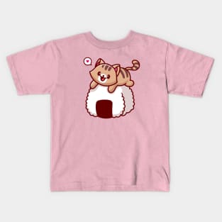 Cute Cat On Onigiri Cartoon Kids T-Shirt